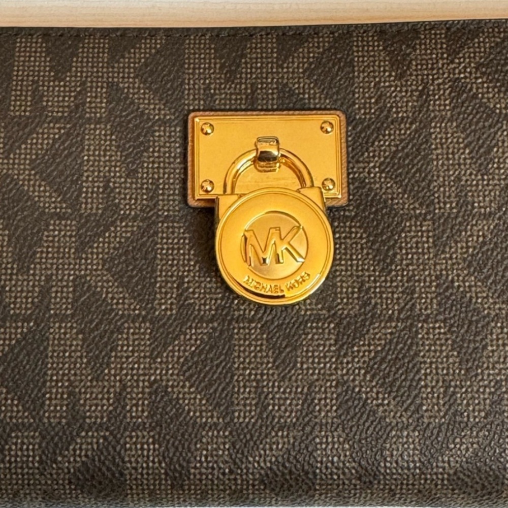 Michael Kors Hamilton Brown & Tan Satchel with Gold Accents and matching wallet - Picture 11 of 14